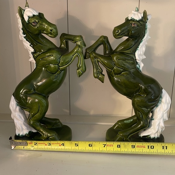 Mid-Century Drip Glazed Dark Green Pair Horses
White Mane and tail - Picture 8 of 9